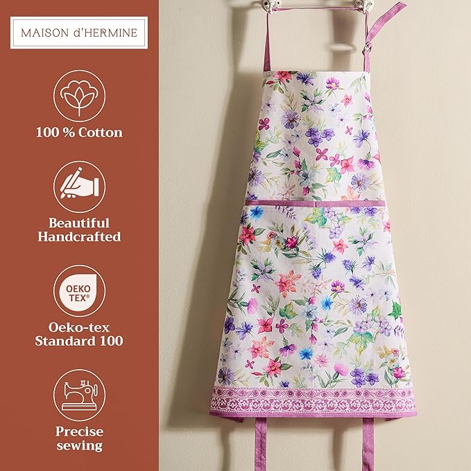 Maison d' Hermine 100% Cotton Apron for women with Pocket Kitchen Chef Apron for Men Cooking Gardening Server Waitress