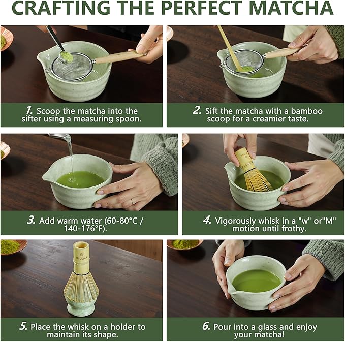 Matcha Whisk Set, 9 Pcs Ceramic Matcha Kit Includes Bowl & Bamboo Whisk & Holder, Matcha Cup & Measuring Spoon, Tea Set Gift for Matcha Lovers Beginners (Pea Green)