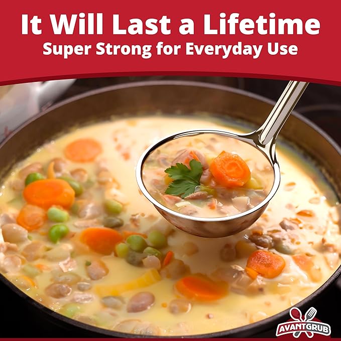 Super Sturdy, Ergonomic 2 Oz. Soup Ladle 1 Pk. Stainless Steel Ladles with Long Handles. Best Kitchen Accessories for Stirring, Portioning and Serving Soups, Chili and Stew in Restaurants and at Home