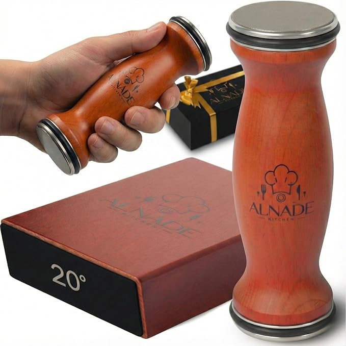 Rolling Knife Sharpener with Comfortable Beech Wood Handle - Premium Kitchen Knife Sharpener Kit for Home Cooks & Chefs, Diamond & Ceramic Wheels, Dual Angle Design, Gift Box Included