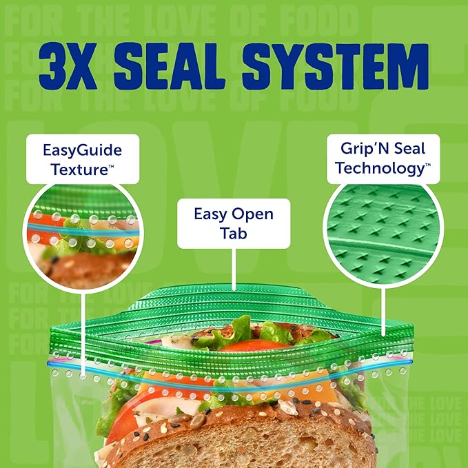 Ziploc Brand 190 Count Storage Bags Variety Pack, 42ct Storage Gallon and 48ct Storage Quart with Stay Open Design, 50ct Sandwich and 50ct Snack with Grip N Seal Technology (Packaging May Vary)