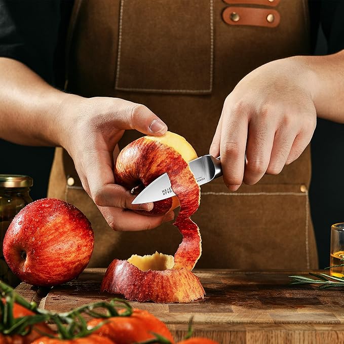 Klaus Meyer 8-Piece Kitchen Knife Set, German High Carbon Steel Pakka Wood Handle Chef Knife Set With Block, Ultra Sharp With Scissors, Sharpener Rod.