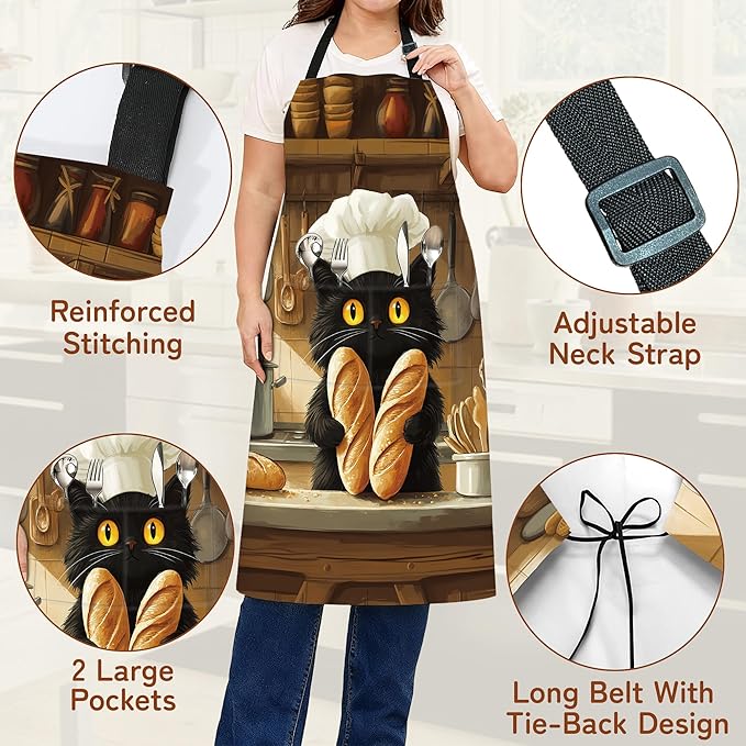 Kitchen Apron with Pocket,Waterproof Adjustable Neck and Long Ties, Cooking Baking Gardening Painting Apron for Women