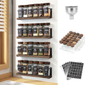 Wooden Lid Magnetic Spice Rack with 24 Jars, 216 Labels, 1 Steel Funnel for Refrigerator，Microwave Oven - Full Set of Spice Organizer