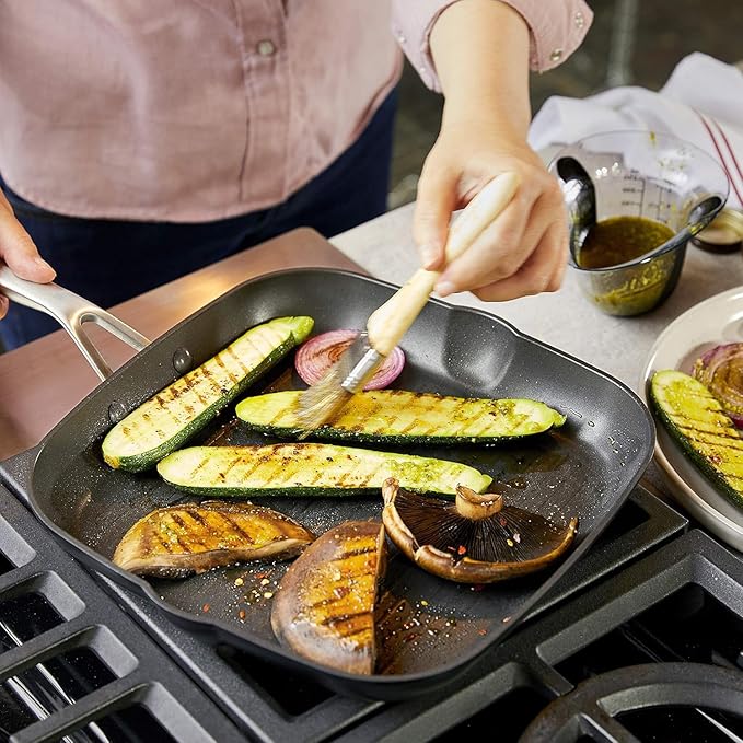 KitchenAid Hard Anodized Induction Nonstick Square Grill Pan/Griddle with Pouring Spouts, 11.25 Inch, Matte Black