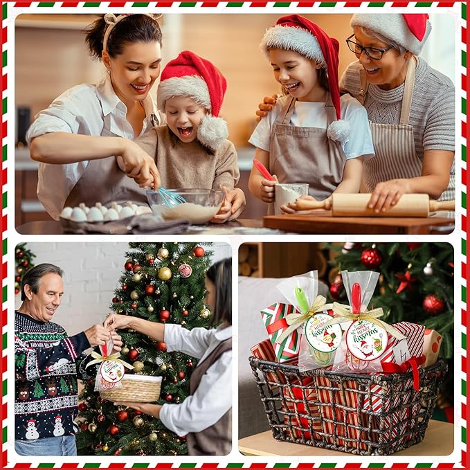 24 Sets 10 Inch Christmas Whisks Gifts Bulk Xmas Colored DIY Fillable Baking Supplies Christmas Tree Ornaments Silicone Whisks with Cards Cooking Egg Beaters Kitchen Favors