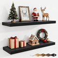 Fun Memories Floating Shelves for Wall, 32 Inch Rustic Wood Wall Mounted Shelves for Bathroom, Bedroom, Kitchen, Living Room, Deep Floating Shelves for Storage & Home Decor (Black, Set of 2)