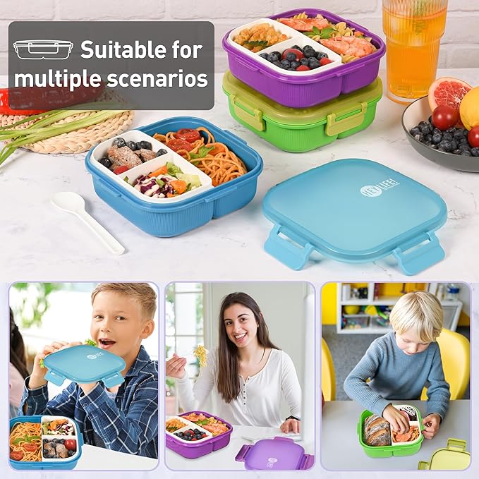 Bento Lunch Box for Kids & Adults, Purple Kids Lunch Box with Removable Compartments, Water Cup & Utensils, BPA-Free, Leak-Proof, Microwave/Dishwasher Safe