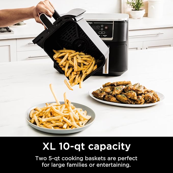Ninja R-AD300CO Foodi 6-in-1 10-qt. XL 2-Basket Air Fryer with DualZone Technology, Black (Renewed)