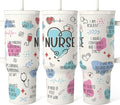 SANDJEST Nurse Tumbler with Handle 40oz, Coffee Travel Mug with Straw, Inspiration Gifts for Women Female Nurses, Nursing Gift for Birthday Christmas Nurse Week