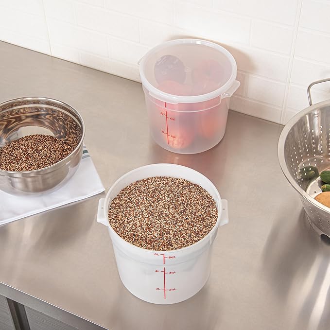 Restaurantware-Met Lux 6 Quart Food Storage Container, 1 White Storage Container - Lids Sold Separately, Red Volume Markers, Dishwashable Container, Side Handles, For Storing Foods