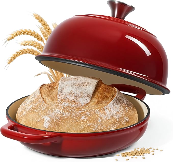 4.5 QT Dutch Oven for Bread Baking, Cast Iron Bread Oven for Sourdough, Enamelled Bread Dutch Oven with Lid, Heavy-Duty Non Stick Bread Pot, Red