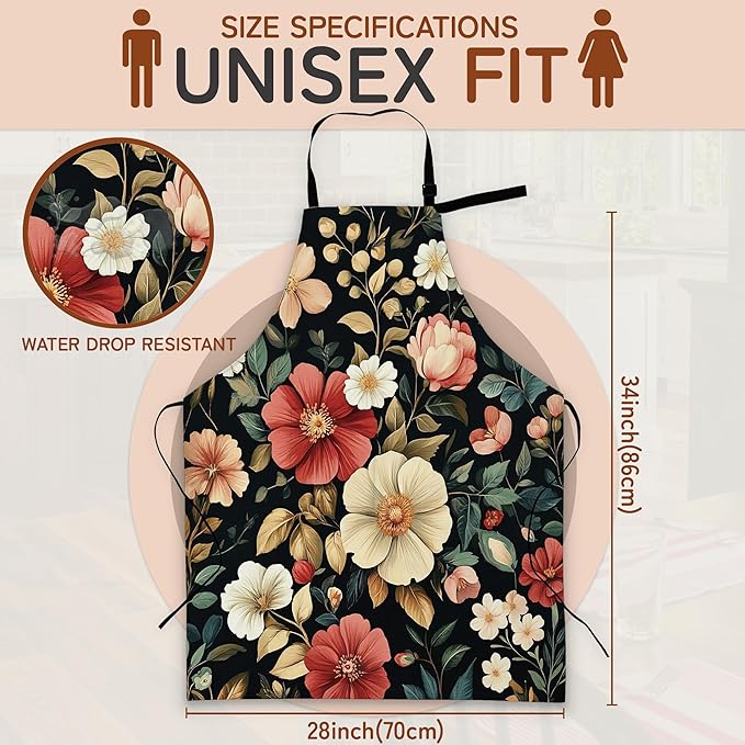 Cooking Apron for Women and Men,Adjustable Chef Bib Apron with 2 Pockets, Water and Oil Resistant for Kitchen Use