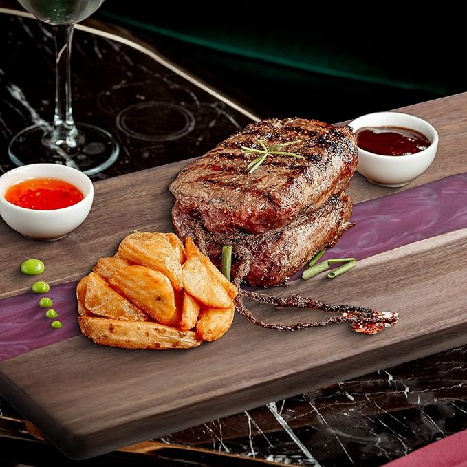 Resin Charcuterie Board - Acacia Wood Cutting Board, 18.7inch Charcuterie Board (pink)