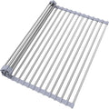 Roll Up Dish Drying Rack for Over Sink - 17.5"x15.7" Foldable Stainless Steel Kitchen Drainer,Gray