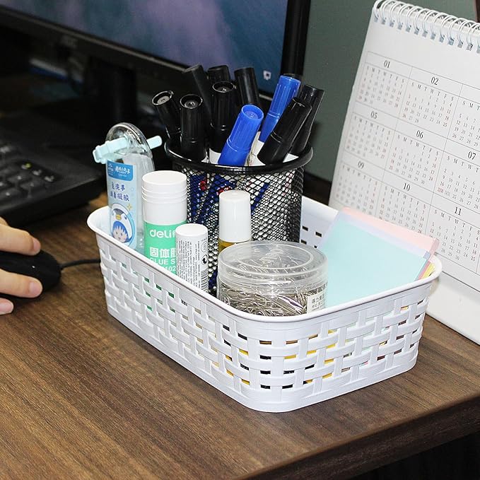 Soddeph Plastic Storage Baskets for Cabinets, Household Pantry Organization with Handle,Organizer Bins for Room,Bathrooms,Under-Sink,Kitchen (White, XS-3PACK)