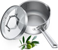 PekGema Stainless Steel Saucepan 2.5 Quart with Glass Strainer Lid, Thicken Tri-ply Full Sauce Pot, Two Side Spouts for Easy Pour, Dishwasher Safe, Induction Ready, Compatible with All Cooktops