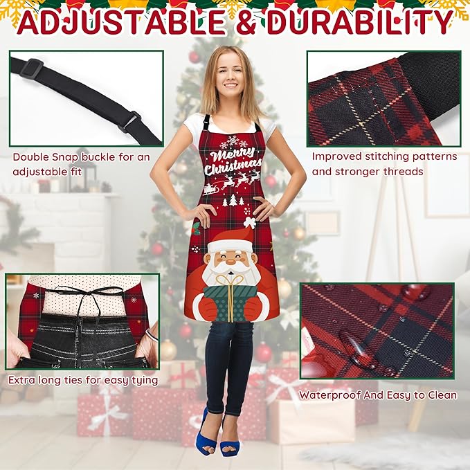 4 Pack Funny Christmas Kitchen Aprons for Women Men Adjustable Cooking Chef Aprons Waterproof Bib Aprons Cute Xmas Party Gift