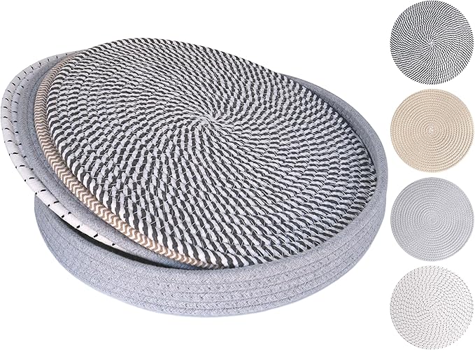 13 Inch Trivets for Hot Dishes, Large Trivets for Hot Pots and Pans with Storage Basket, Thicken Heat Resistant Round Place Mats, Boho Placemats for Kitchen Dining Table, 4 Pcs