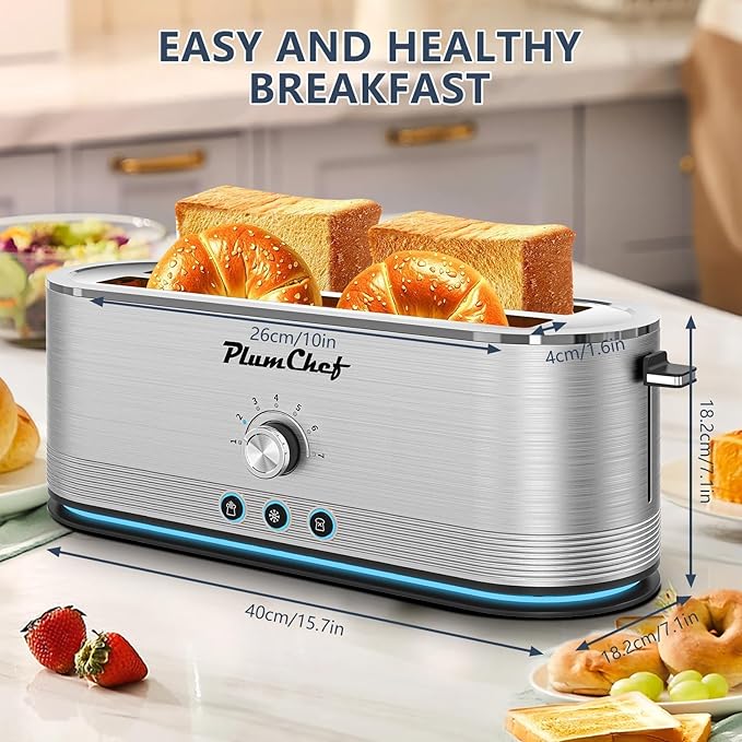 4-Slice Toaster, 7 Browning Settings, Defrost/Reheat Functions, Removable Crumb Tray, Full body Stainless Steel Housing 1350W ，Anti-Fingerprint & Anti-Jam,(1, Silver)