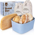 Extra Large Bread Box for Kitchen Countertop with 2 Bread Bags - Sturdy Modern Construction, Ribbed Design Keeps Bread Fresh Longer - Large Sourdough Bread Box with Cutting Board Lid (Blue)
