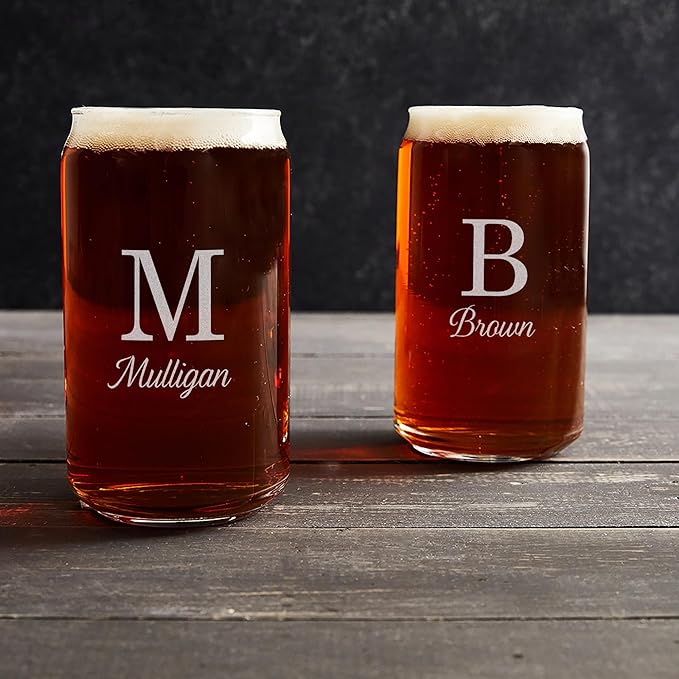 Lifetime Creations Engraved Personalized Monogrammed Beer Can Glass 16 oz - Can Shaped Cup with Initial and Name, Monogram Beer Lover Gift, Dishwasher Safe, Made in USA