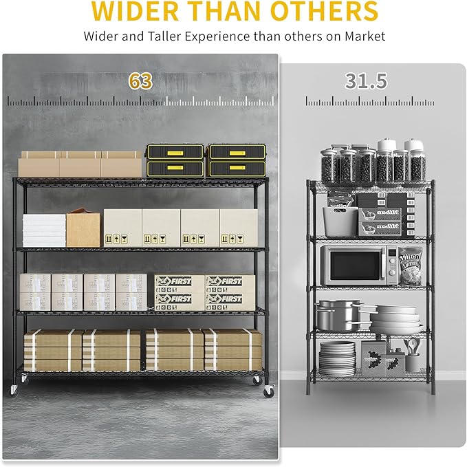 Karl home 4-Tier Adjustable Metal Storage Shelves, Wire Shelving Unit with Wheels & Leveling Feet, Heavy Duty Garage Shelving, Pantry & Kitchen Display Shelf Organizer, Home Storage Rack