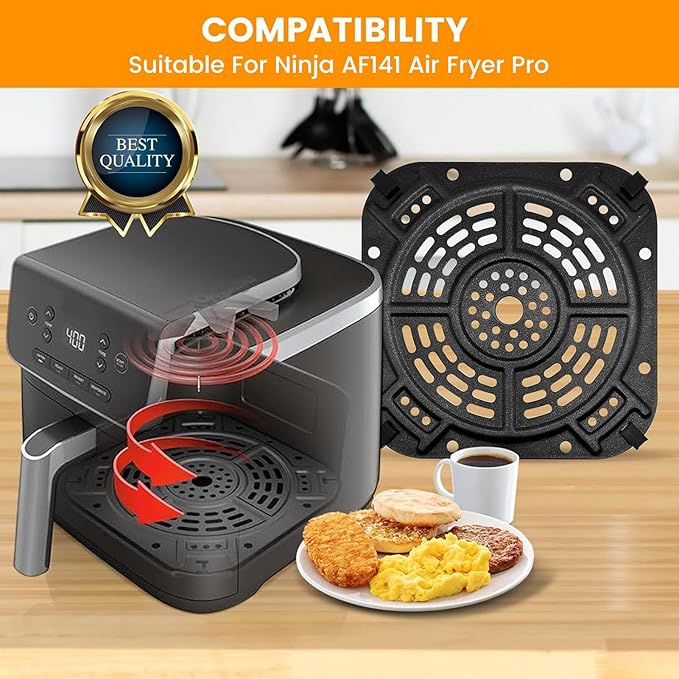 GCQ Air fryer Accessories for Ninja 5QT 4 in 1 Pro AF141, 8.5''×8.5'' Air Fryer Grill Pan Grill Plate Crisper Plate Replacement Parts Tray Rack for Ninja 5QT 5 in 1 Air Fry Max AF142, Dishwasher Safe