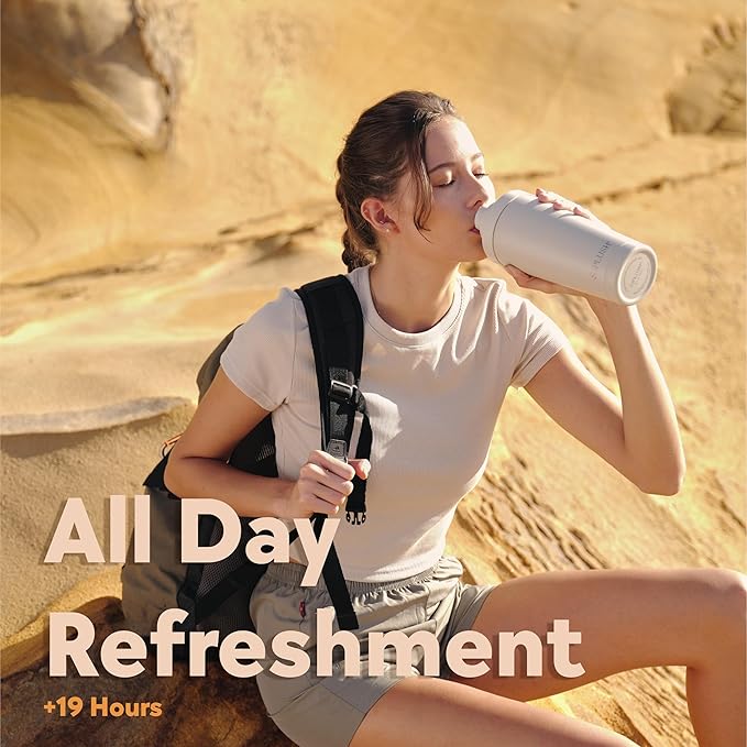 Paradise Shaker Bottle 24 oz, Insulated Stainless Steel Protein Shaker, Dishwasher Safe, with Lid Brush & Protective Boot, Leakproof Twist-Off Chug Cap, Warm Gray, Joshua Dusk