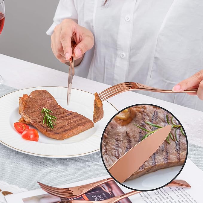 20 Pieces Rose gold Silverware Set Service for 4,Modern 18/10 Stainless Steel Flatware Cutlery Set,Utensil Set for Home Restaurant Hotel,Mirror Polished,Dishwasher Safe