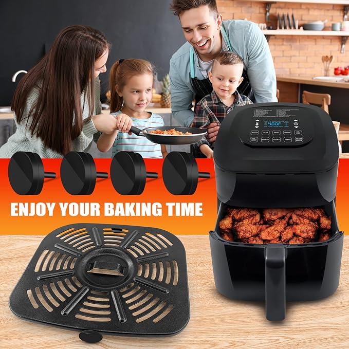Air Fryer Grill Pan for Nuwave Brio, Replacement 6 IN 1 8QT 7 IN 1 7.25 QT Air Fryer Grill Plate Crisper Plate Rack Parts with Rubber Bumper Tips for Nuwave Brio Air Fryer Oven, Black