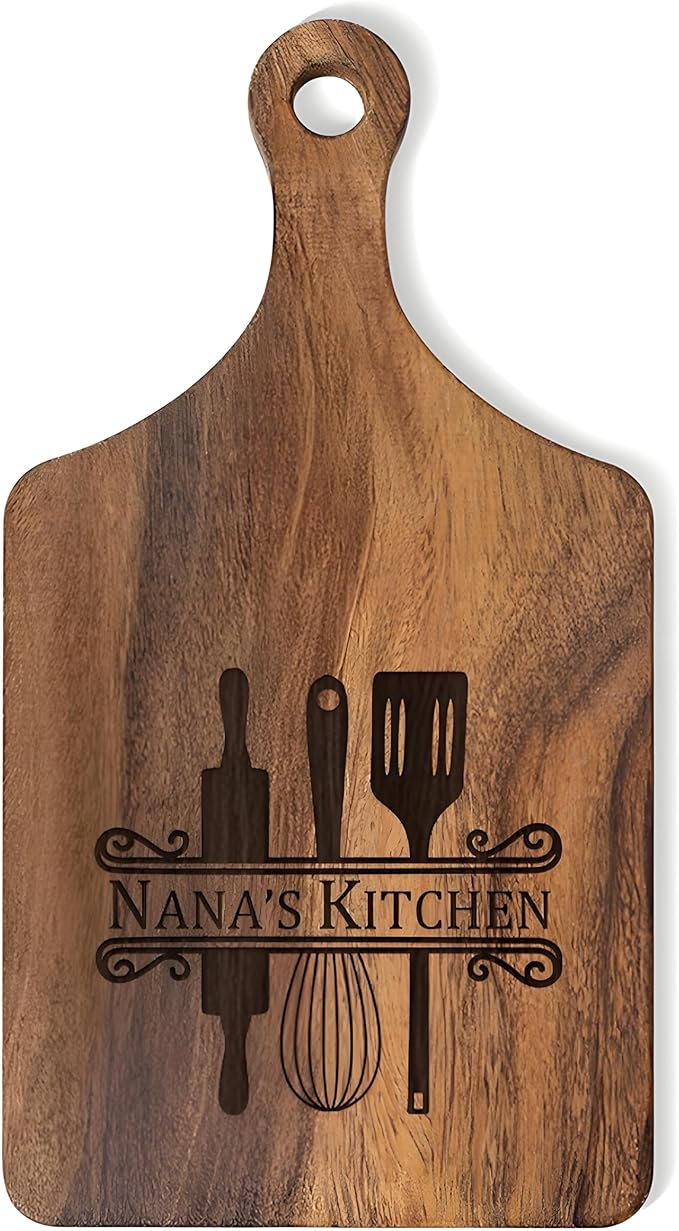 Personalized Wood Engraved Charcuterie Boards with Handle - Custom Reversible Cutting Board S M L - Customized Housewarming Gifts for Family Friend(Cooking Tool)