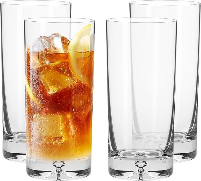 Barski Highball Tumbler - Glass - Set of 4 HB Tumblers - Hiball Glasses - with Bubble on bottom - Drinking Tumblers - for Water, Juice, Wine, Beer and Cocktails - 12 oz Made in Europe