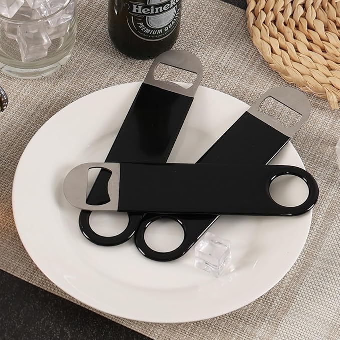 12 Packs Black Stainless Steel Flat Beer Openers, Speed Openers, Black