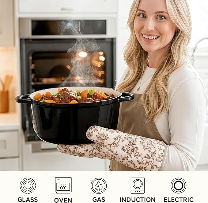 6.5 Quart Dutch Oven Pot with Lid, Non Stick Enameled Cast Iron Dutch Oven for Bread Baking, Heavy-Duty, Oven Safe Ceramic Cookware Up to 500°F for Baking, Braising, Stews, Roasting, Black
