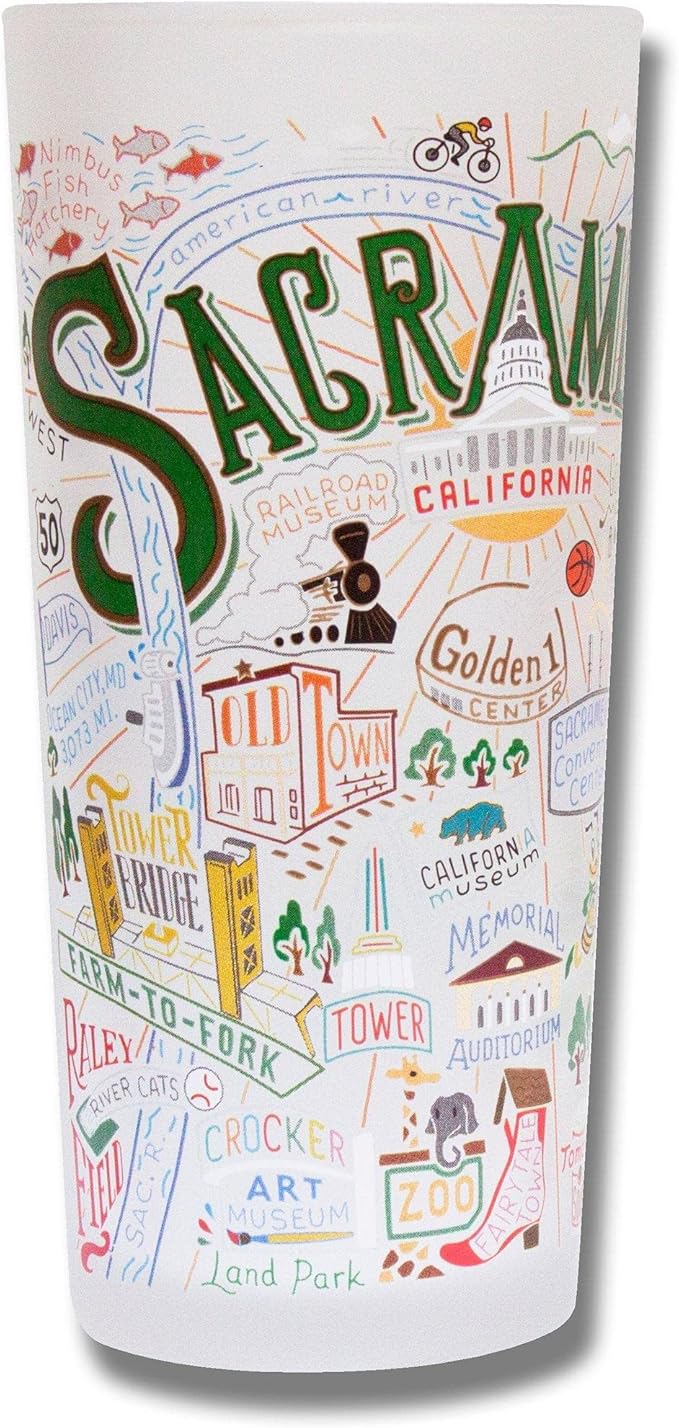 Catstudio Drinking Glass, Sacramento Frosted Glass Cup for Kitchen, Drinking Glasses, 15oz Dishwasher Safe Tumbler, Wedding Gifts
