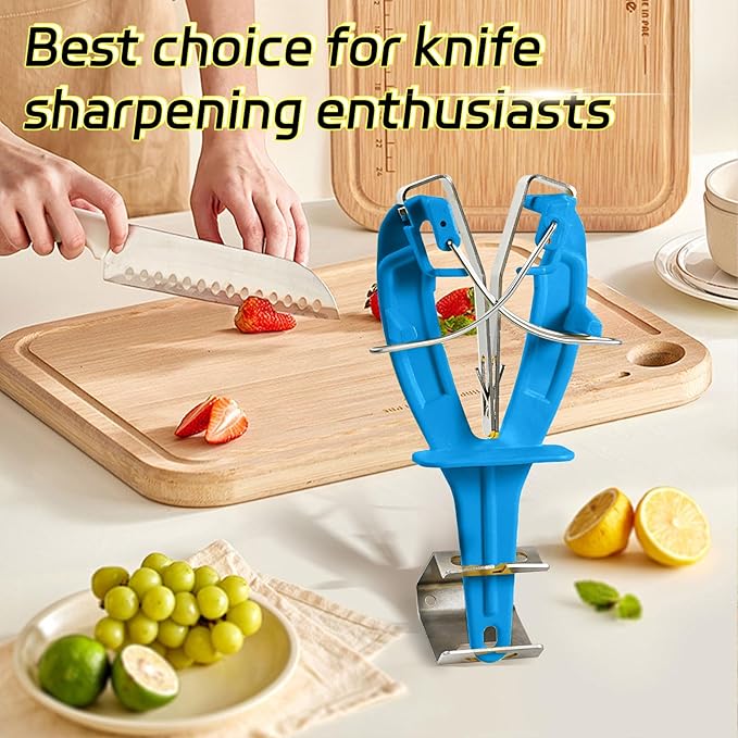 Stainless Steel Knife Sharpener Tool with Bracket, Maintenance Sharpening Tool for Kitchen Abattoirs Knives Helps Repair Sharpens, Hones, Polishes Blades (Blue)