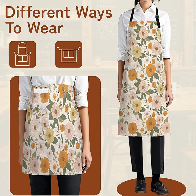 Kitchen Apron with Pocket,Waterproof Adjustable Neck and Long Ties, Cooking Baking Gardening Painting Apron for Women
