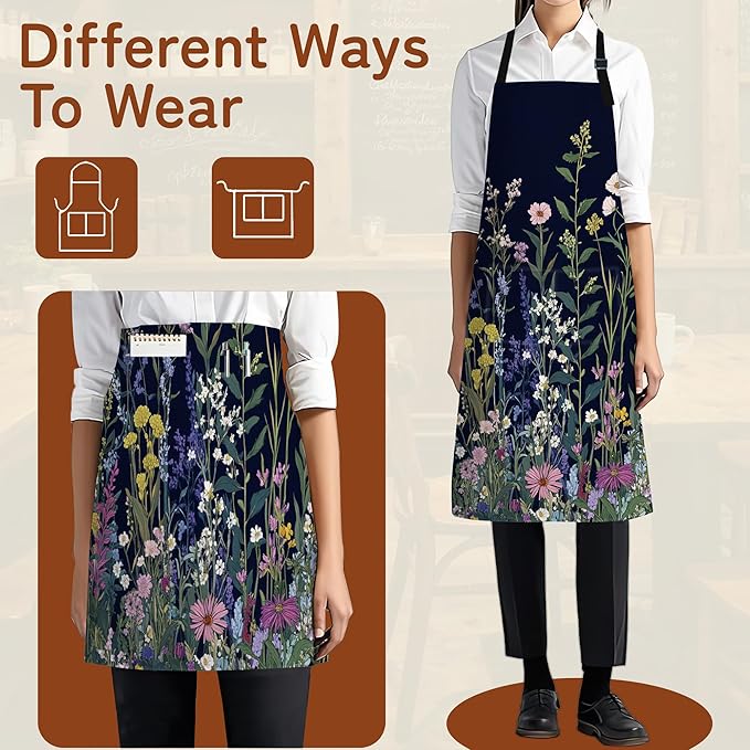 Adjustable Kitchen Apron with Pockets for Women and Men,Soft Chef Apron for Cooking, BBQ, and Grill