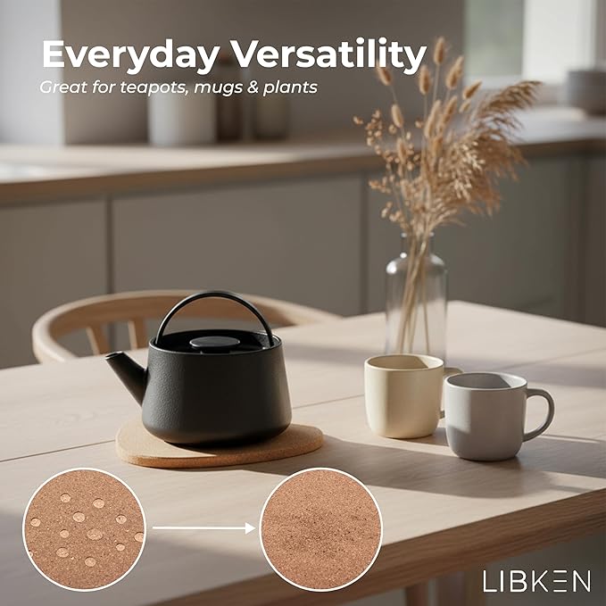 Cork Trivets for Hot Dishes – Set of 6 Heat Resistant Pads – Minimal Scandinavian Design – Scratch & Stain Protection – Kitchen Hot Pads, Plant Coasters