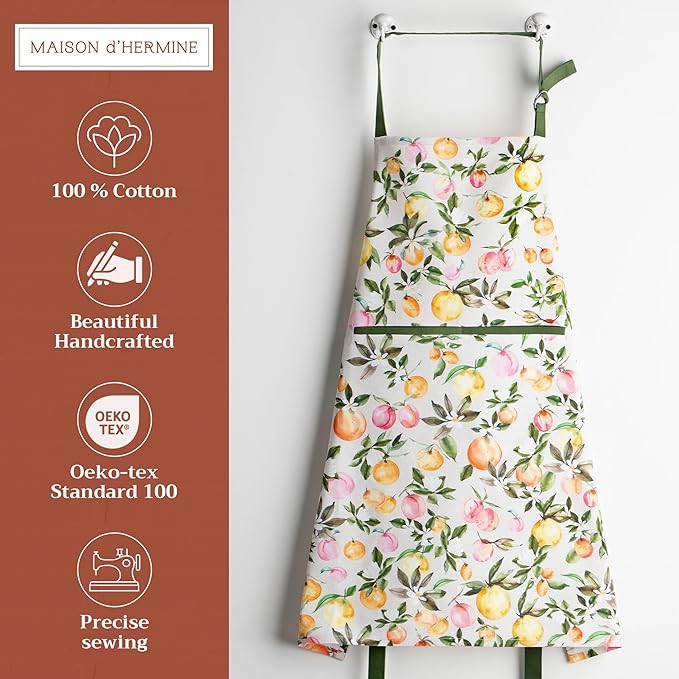 Maison d' Hermine 100% Cotton Apron for women with Pocket Kitchen Chef Apron for Men Cooking Gardening Server Waitress