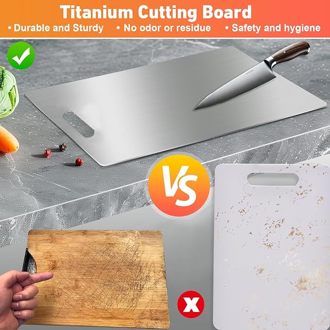 Tavano Titanium Cutting Board,100% Pure Titanium Cutting Boards for Kitchen,Food-Grade Double Side Available Non Toxic Chopping Board,Dishwasher Safe Hygiene Durable Boards(1PC-XL)