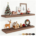 Fun Memories 36 Inch Floating Shelves, 9.3 Inch Deep Rustic Wall Shelves - Extra Deeper Wall Mounted Storage Shelves for Bathroom, Kitchen, Living Room (Walnut, Set of 2)