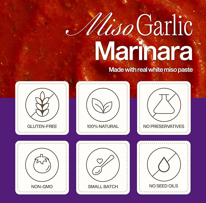 Sauz | Miso Garlic Marinara Sauce (4 Jars) Umami-Rich & Savory – Gluten-Free, Non-GMO, and 100% Delicious – Crafted in Small Batches with Clean Ingredients