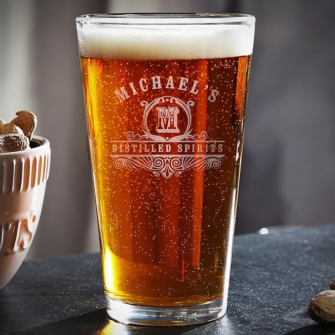HomeWetBar Custom Beer Pint Glass - Monogram Beer Glassess, Personalized Drinking Glass, Ales, and Cold Brews