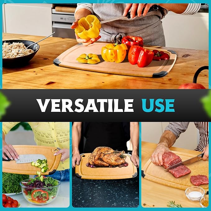 Dishwasher Safe Cutting Boards for Kitchen - 2 Piece Large Composite Wood Cutting Board Set with Non-Slip Feet and Juice Groove (14.5" x 11" and 11.7" x 9.3") - Thin, Lightweight, Eco-Friendly
