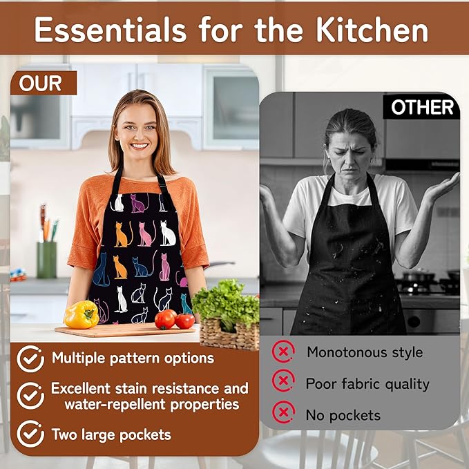 Cooking Apron for Women and Men,Adjustable Chef Bib Apron with 2 Pockets, Water and Oil Resistant for Kitchen Use