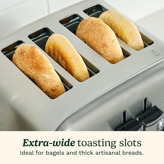 Cuisinart 4 Slice Toaster, Compact Stainless Steel Toaster with Extra-Wide Slots for Toasting Bread, French Toast, Bagels and Pastries, Defrost & Reheat Functions, CPT-180P1, Brushed Stainless