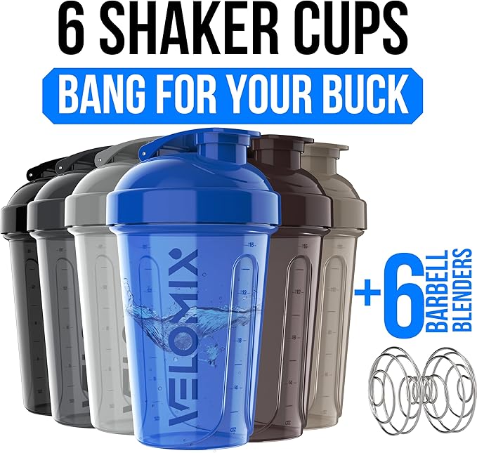 VELOMIX -6 PACK- Shaker Cups for Protein Shakes 20 oz - 6x Wire Whisk | Leak Proof Protein Shaker Bottle for Protein Shakes, Shaker Bottle Pack for Pre & Post Workout, Shaker Cup (Modern Neutrals)
