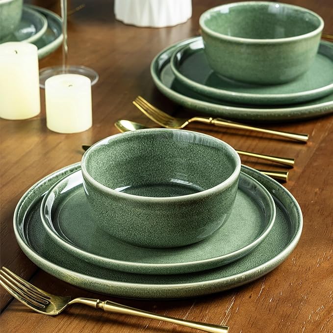 AmorArc Stoneware Dinnerware Sets,Round Reactive Glaze Ceramic Plates and Bowls Sets,Highly Scrath Resistant | Dishwasher & Microwave Safe,Service for 8 Dishes Set (24pc)